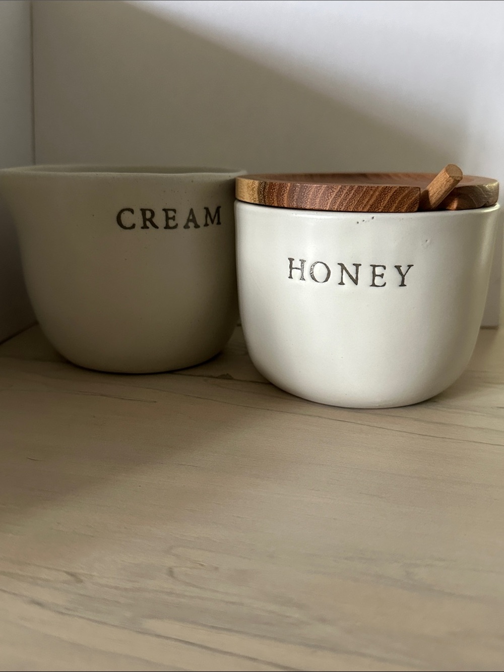 NWOT- Hearth & Hand With Magnolia Cream & Honey Ceramic Jars Set with Wood Lid